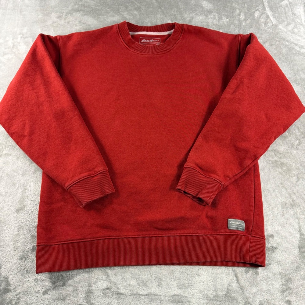 Eddie Bauer Mens Red Crewneck Sweatshirt Large Heavy weight Fleece Pullover